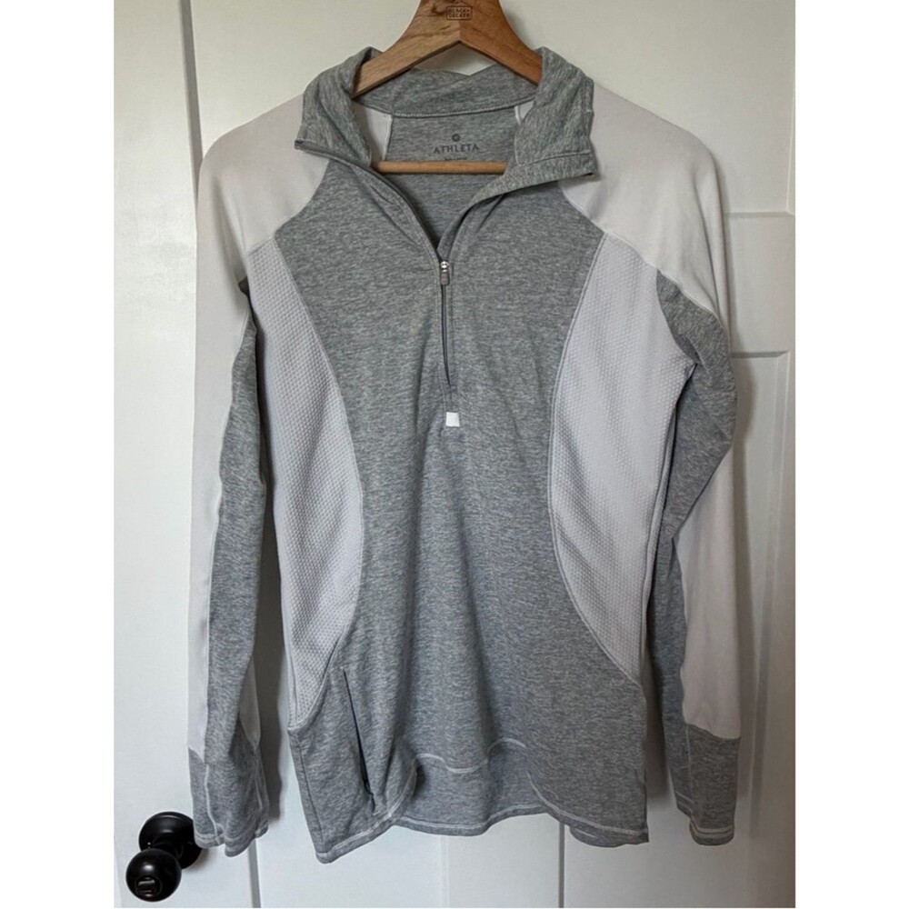 Athleta Running Wild Half Zip Pullover athletic top women’s small white gray EUC